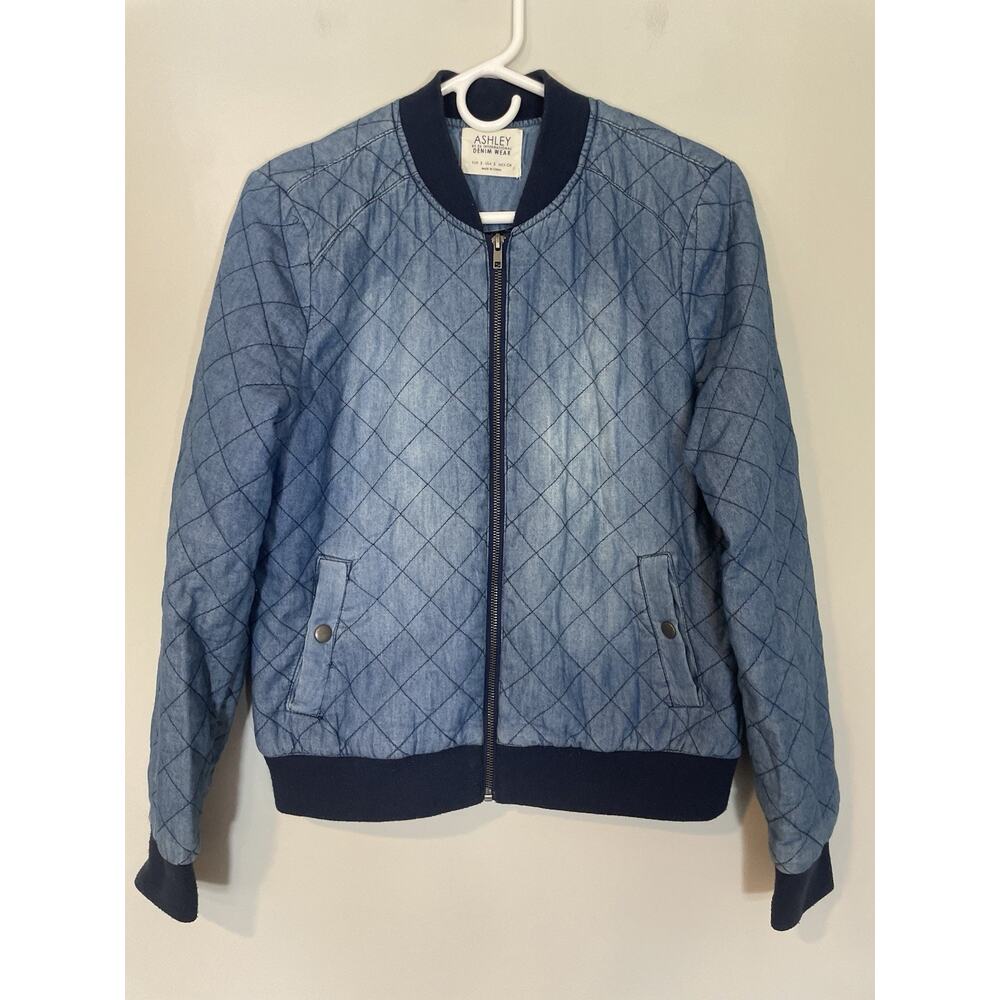 Ashley by 26 International Quilted Blue Denim Jacket Women's Small Full Zip READ